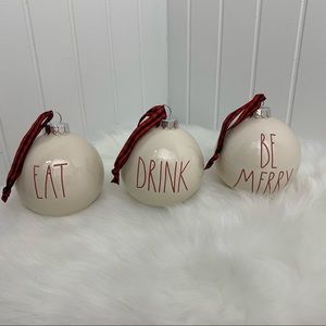 Rae Dunn Ceramic Christmas Ornaments Set of 3 EAT, DRINK & BE MERRY - NEW in Box